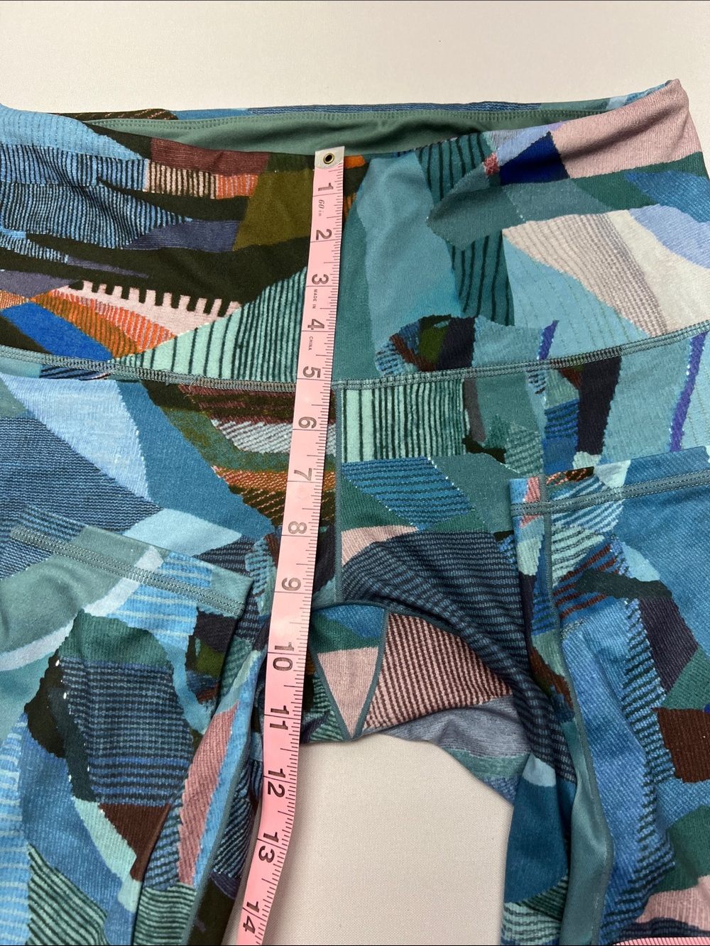 Prana Multicolor Abstract Pattern Leggings with Olive Waistband - Picture 5 of 7